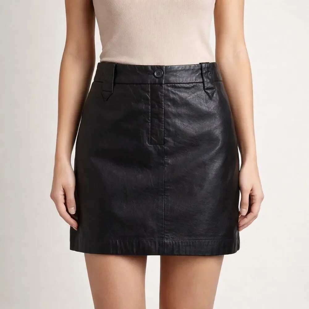 Siena Studio Womens Vintage Black Genuine Leather Mini Skirt Size 12 Lined